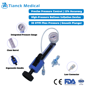 Tianck Medical Interventional Cardiology Controla con precisión el valor de presión de la pantalla 30atm Dispositivo de inflado de globos - Product Image 1
