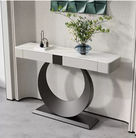 Table console moderne et simple en métal et bois avec plateau rock pour l'entrée de la maison, le mur, le divertissement ou le salon, avec tiroir.
