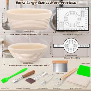 10 Inch Round Oval Rattan Bread Making Kit Proofing Baskets Sourdough <b>Baking</b> Supplies Dishwasher Safe - Product Image 2