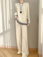 Ensemble en cachemire tricoté personnalisé, élégant, automne-hiver, décontracté, fin, respirant, couleur unie, 100% cachemire pur, ensemble pour femmes
