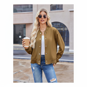 Chaqueta Bomber Varsity Personalizada, Transpirable y Ecológica para Mujer, Informal, con Botones, Ligera, para Otoño, con Bolsillos - Product Image 1