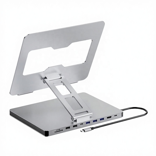 Aluminum Adapter Docking Station Laptop Stand Multiport USB 3.0 Type C Hub 4K 60Hz HDTV Gigabit Lan 100W PD in Stock