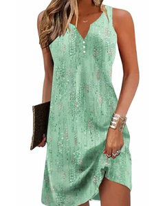 Elegante Abito Estivo Vintage da Donna con Scollo a V, Stampa Bohémien, Senza Maniche, Lunghezza Midi con Paillettes - Product Image 6