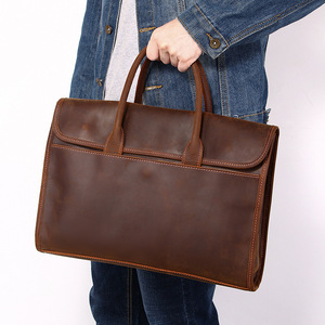 Retro Style Cowhide <b>Briefcase</b> Large Capacity Genuine Leather Business Bag For Men Dark Brown Coffee Color Solid Pattern - Product Image 3
