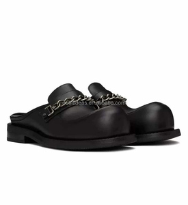 Zapatos de vestir Derby unisex de cuero 100% de alta calidad con correa y cadena, y mules de cuero negro con cadena y punta de bola para <span class=keywords><strong>hombre</strong></span> - Product Image 3