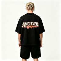 T-shirt Homme ALCLEVER à Col Montant, Manches Chauve-Souris Larges 250 g/m², Rétro en Coton Pur, Manches Courtes, Personnalisation DTG DTF OEM