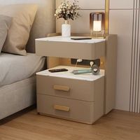 Table de chevet intelligente en bois de luxe moderne avec verrouillage par empreinte digitale, design écologique, pour chambre à coucher et appartement, gris, LED sans fil