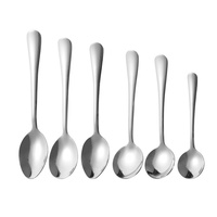 Ensemble de cuillères de table en acier inoxydable poli miroir pour bouillon, café, thé glacé, dessert, soupe, avec bol rond à mélanger et couverts