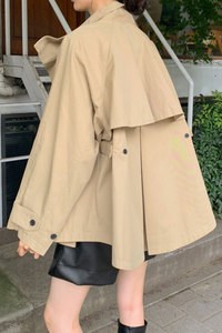 2025 stile coreano Chic autunno retrò stile britannico con collo alto stile ampio <span class=keywords><strong>Trench</strong></span> corto a maniche lunghe - Product Image 6