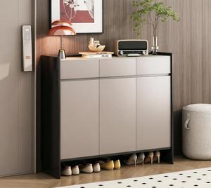 Meuble à chaussures moderne et fin, écologique, réglable, avec rangement inférieur ouvert, organisateur <span class=keywords><strong>d</strong></span>'entrée à 3 portes, finition beige et noir, pour salle de sport - Product Image 1