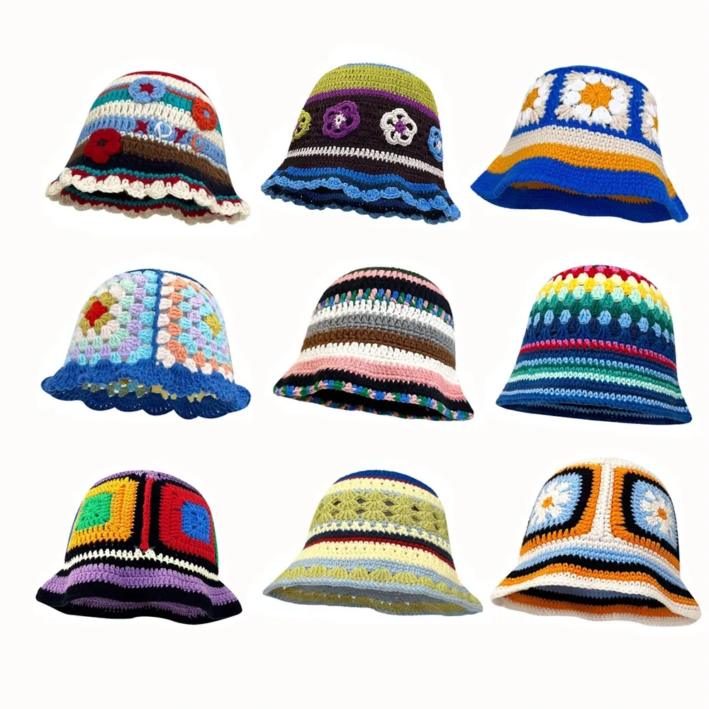 Dropship agent factory custom fashion print ladies cute crochet knitted women bucket hats