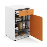 Bureau d'ordinateur modulaire en bois avec armoire de rangement |   Poste de travail minimaliste moderne et modulable pour bureau à domicile deux places