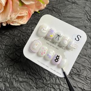 100 estilos, <span class=keywords><strong>piedras</strong></span> ostentosas de lujo personalizadas, prensa en las <span class=keywords><strong>uñas</strong></span>, corazón redondo corto, perla, Punta francesa, <span class=keywords><strong>uñas</strong></span>, manicura, palo acrílico en las <span class=keywords><strong>uñas</strong></span> - Product Image 3
