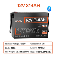 Baterai LiFePO4 12V 320Ah Isi Ulang dengan Bluetooth & BMS 200A untuk Kapal Laut, Golf Cart, RV, Memancing, Berkemah
