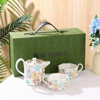 Tasse à café en céramique avec motif floral et oiseaux vintage, boîte cadeau de qualité supérieure pour la maison