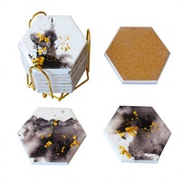 Ensemble de 6 dessous-de-verre hexagonaux en céramique avec support, absorbants et résistants à l'huile, pour la maison, le bar et la table basse