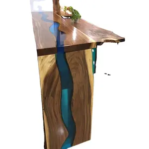 Factory Direct Price Restaurant Solid Walnut Wood Kitchen Dinner River Epoxy Resin Slab Dining Table Top