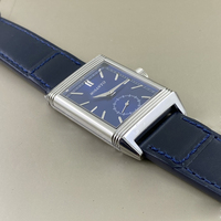Montre-bracelet mécanique classique rectangulaire pour homme avec petite seconde, cadran bleu, bracelet en cuir de vachette et acier inoxydable, idéale pour les affaires