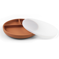 Assiette à ventouse en silicone pour bébé, sans BPA, de qualité alimentaire, avec compartiments et couvercle