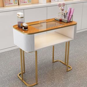 Mesa de Manicura Plegable de Vidrio Japonés Blanco, Estilo Simple y Lujoso, con Almacenamiento - Product Image 6