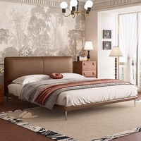 Lit Double de Style Antique Foshan chambre principale lit d'art en cuir noir rétro moderne à revêtement souple lit en bois massif