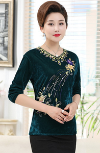 Nuova produzione di stile invernale caldo da donna t-shirt ricamata Casual Plus Size stampata a maniche lunghe camicetta alla moda da donna - Product Image 5