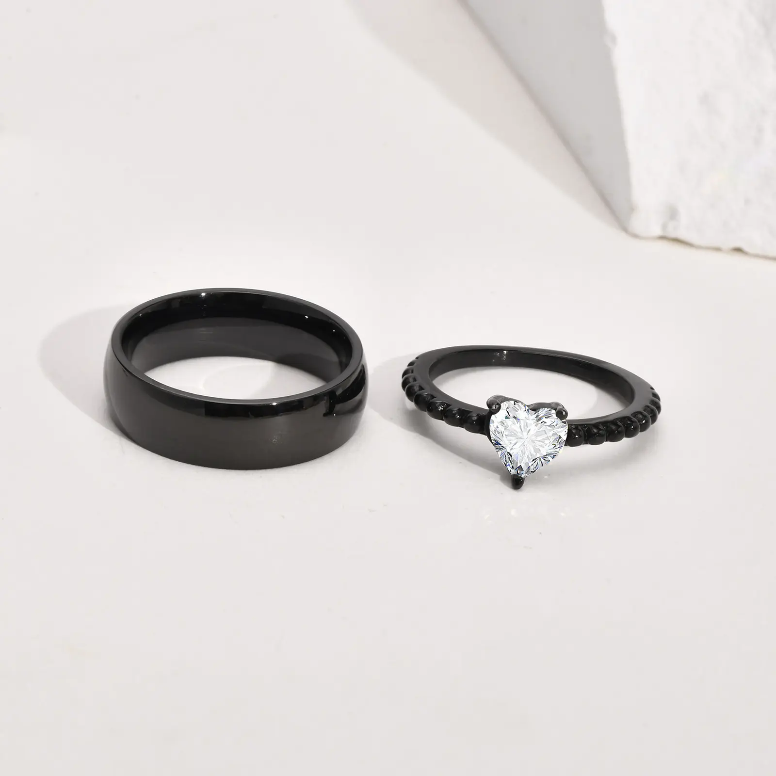 Fashion Stainless Steel Black Couple Ring Jewelry For Wedding Engagement Jewelry Diamond Zircon Ring Couple Rings