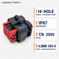 Connecteur de câblage femelle Lanshuo 776273-1 pour automobile, étanche IP67, 17A 250V, boîtier PBT GF à 14 trous, pas de 4,0 mm, ignifuge 94V-0