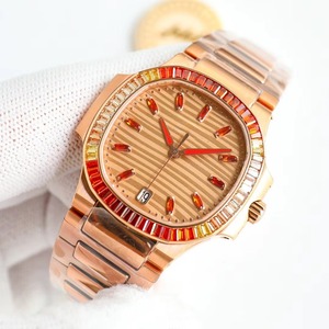Reloj Mecánico de Lujo para Mujer con Esfera Dorada Rosa Estilo Joyería, Incrustada con Gemas de Colores y Patrón Ondulado - Product Image 3