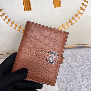 Portefeuille unisexe court en cuir véritable effet crocodile avec fermeture pliante, pour cartes de crédit et monnaie, design rétro portable - Product Image 5