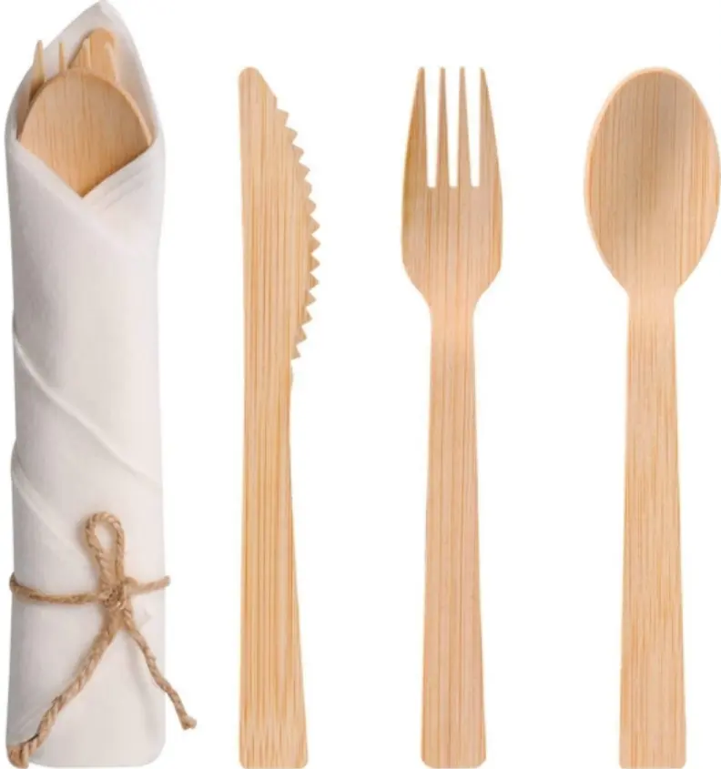 Set di posate in bambù usa e getta compreso coltello forchetta cucchiaio giappone viaggio personalizzato OEM personalizzato polacco campeggio Logo Power Style Eco