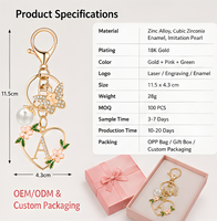 Porte-clés personnalisé avec initiale, breloque cœur, papillon, perle, cristal, diamant, or, cadeau pour femmes et filles, anniversaire