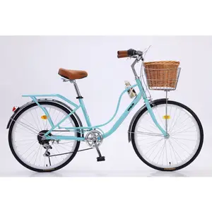 Goedkope Prijs Goede Kwaliteit 26 Inch Fiets Retro Bicicleta Mode Dame Vintage Stad Fiets Dame Vrouwen Strand Cruiser Blauwe Fiets