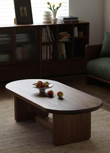 Minimalist <strong>Walnut</strong> <strong>Coffee</strong> <strong>Table</strong> With Rounded Edges And Thick Leg Support - Product Image 2