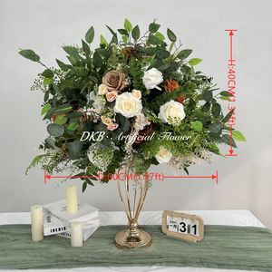 Rosas Blancas Ligeras Realistas Hechas a Mano con Seda Artificial DKB, Hortensias Verdes, Centro de Mesa Moderno para Bodas - Product Image 2