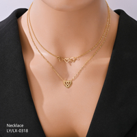 Nouveau design, collier double chaîne en acier inoxydable plaqué or avec pendentif cœur, best-seller transfrontalier, pour femme, cadeau de fête