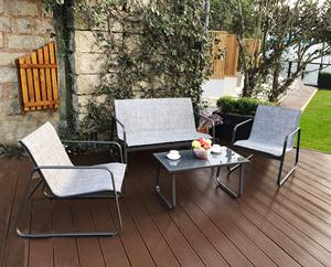 4 Pcs <strong>Outdoor</strong> Conversation Set with Durable Metal Frame Mesh Textile Includes One <strong>Love</strong> <strong>Seat</strong> Two Chairs and One Table Mail Order - Product Image 6