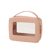 2024 Portable maquillage boîte étui carré Transparent Pu cuir clair cosmétique Pvc maquillage sac pochette pour voyage articles de toilette stockage