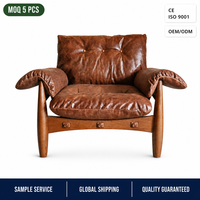 Fauteuil en cuir ciré, fauteuil avec structure en bois de chêne pour salon, personnalisable OEM ODM