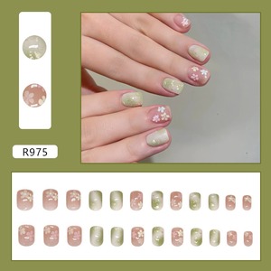 <span class=keywords><strong>Uñas</strong></span> Postizas R975 con Degradado Verde Primavera y Diseño Floral, Estilo Dulce para Chicas, ABS Premium, Disponibles en Stock - Product Image 2