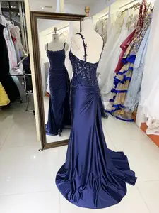 Vestidos longos elegantes para meninas, vestidos de noite marinhos para baile de formatura, novidade com miçangas, novidade para o atacado, 2025