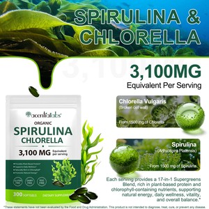 Acentialabs 3100MG organik <span class=keywords><strong>Spirulina</strong></span> Chlorella softgel kapsul energi dukungan Gut kesehatan <span class=keywords><strong>Spirulina</strong></span> dan suplemen klorella - Product Image 2