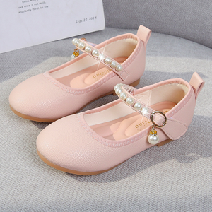 Zapatos de Vestir para Niña con Tacón Plano y Perlas, Zapatos de Baile de Microfibra con Perlas para Niña, Zapatos de Princesa para Cumpleaños - Product Image 1