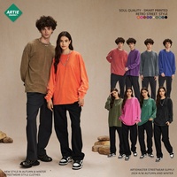 Kaos Lapisan Dasar Pria & Wanita Model Vintage Trendi Musim Gugur/Dingin 2025, Bahan Katun Lengan Panjang, Benang Ganda 275g, Batik Polos