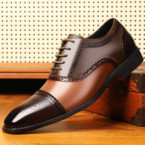 Zapatos de Vestir y Oxford Italianos Hechos a Mano, Combinación de Tres Colores, Alta Calidad, Vintage, para Hombre, con Cordones, Punta en Pico, Impermeables - Product Image 1