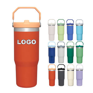 Gobelet isotherme en acier inoxydable avec logo personnalisé, 20 oz, 30 oz, avec paille rabattable, bouteille d'eau de camping, isolation thermique de 12 à 24 heures - Product Image 1