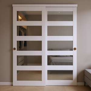 Porte de placard coulissante 60x80 pouces, 5 vitres givrées, bois massif, étanche, design contemporain pour intérieur - Product Image 2