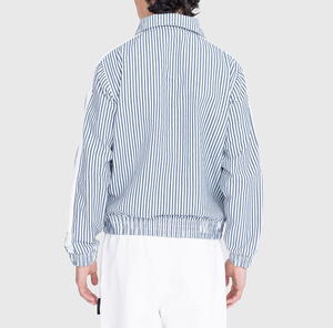 Veste coupe-vent rayée personnalisée pour <span class=keywords><strong>homme</strong></span>, style <span class=keywords><strong>vintage</strong></span>, streetwear oversize, en toile de coton légère, col rabattable, veste zippée pour l'extérieur - Product Image 2