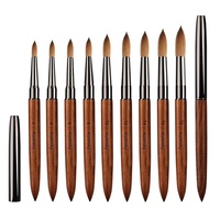 Nouveaux pinceaux à ongles Kolinsky personnalisés avec logo OEM, manche en bois, pour la sculpture et le dessin sur ongles