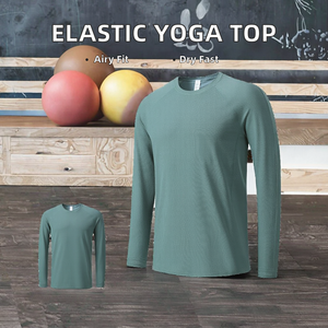 Camiseta de entrenamiento de manga larga elástica transpirable de alta calidad Top de yoga estampado con estiramiento apretado para yoga caliente y correr - Product Image 2